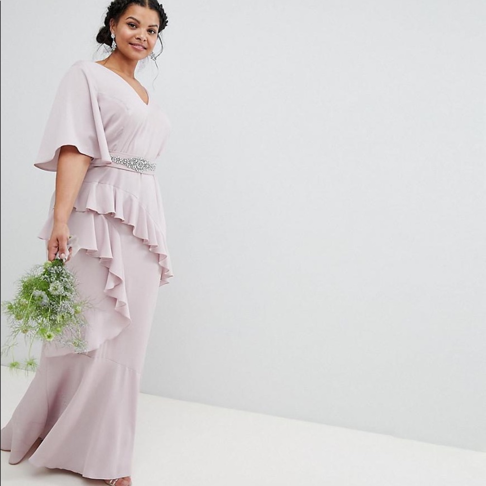 ASOS light purple ruffle dress with belt